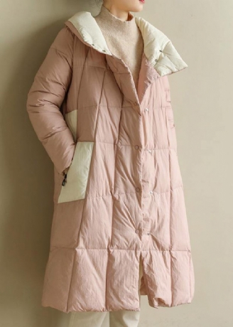 Kvinder Pink Varm Vinterfrakke Plus Size Tøj Patchwork Dame Parka Stativ Krave Fine Frakker