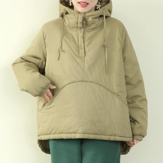 Kvinder Plus Size Jakker Outwear Lysegrøn Parka Med Hætte Og Snøre