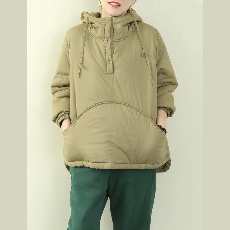 Kvinder Plus Size Jakker Outwear Lysegrøn Parka Med Hætte Og Snøre - Sort