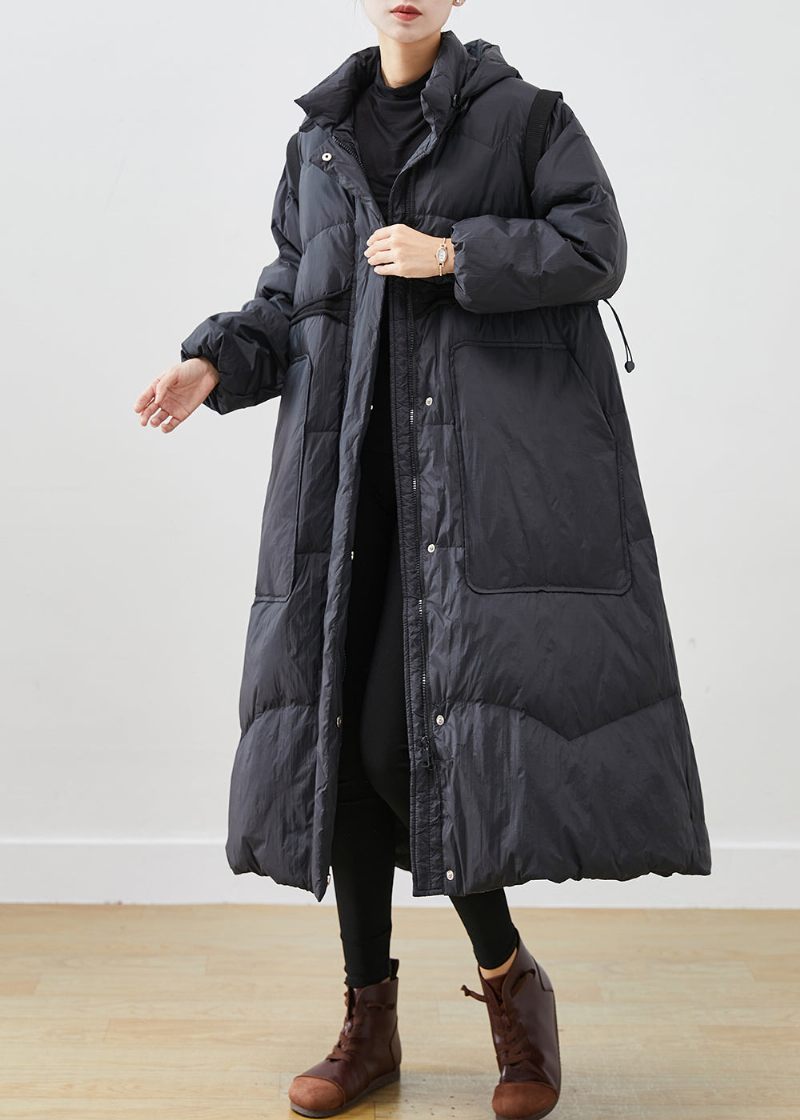 Kvinder Sort Cinched Store Lommer Duck Down Coat Winter