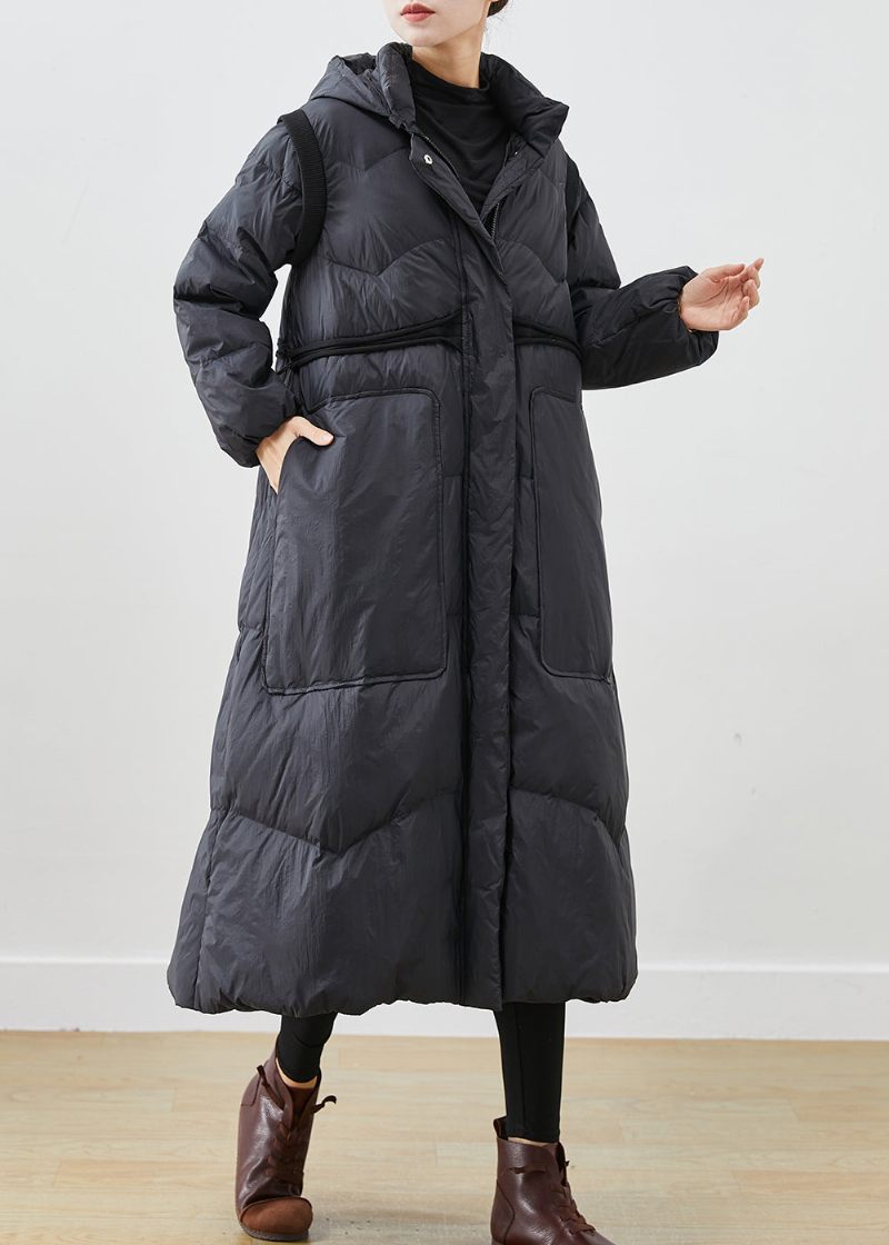 Kvinder Sort Cinched Store Lommer Duck Down Coat Winter - Dame dunjakker