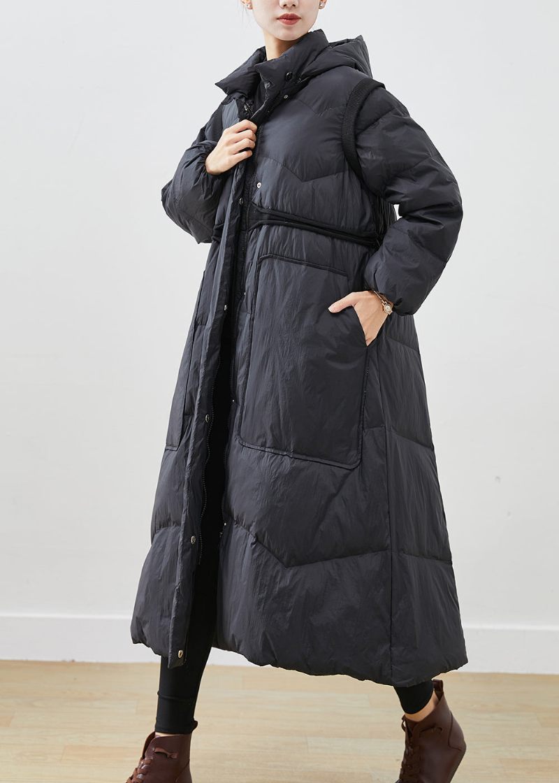 Kvinder Sort Cinched Store Lommer Duck Down Coat Winter - Dame dunjakker