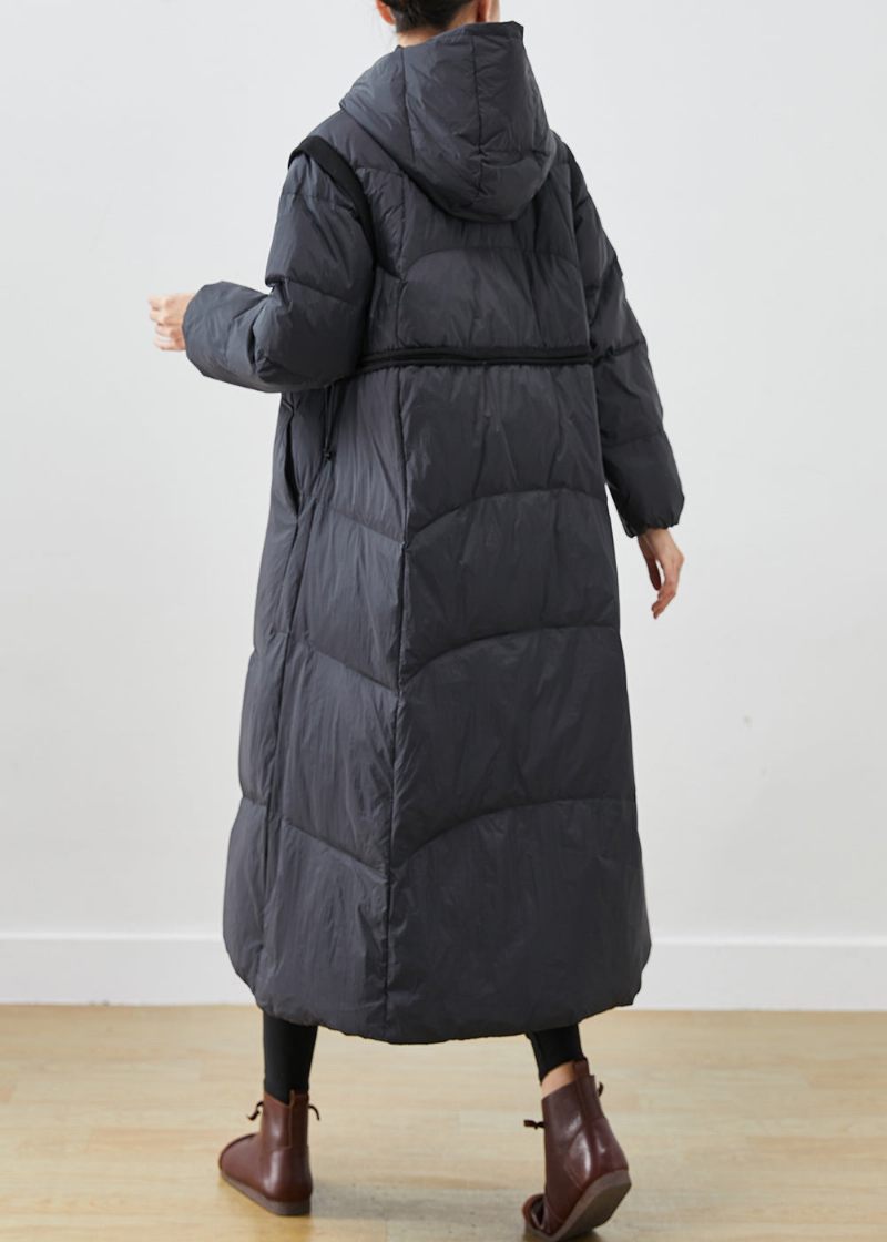 Kvinder Sort Cinched Store Lommer Duck Down Coat Winter - Dame dunjakker