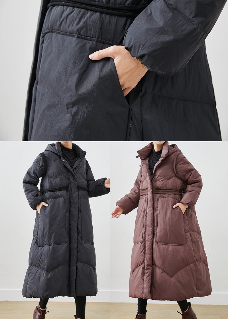 Kvinder Sort Cinched Store Lommer Duck Down Coat Winter - Dame dunjakker