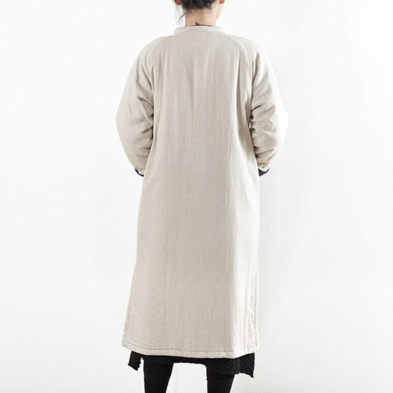 Luksus Beige Hvid Casual Frakke Løstsiddende Bomuldsfrakke Elegant Side Åben Trenchcoat Kinesisk Knap - Rød