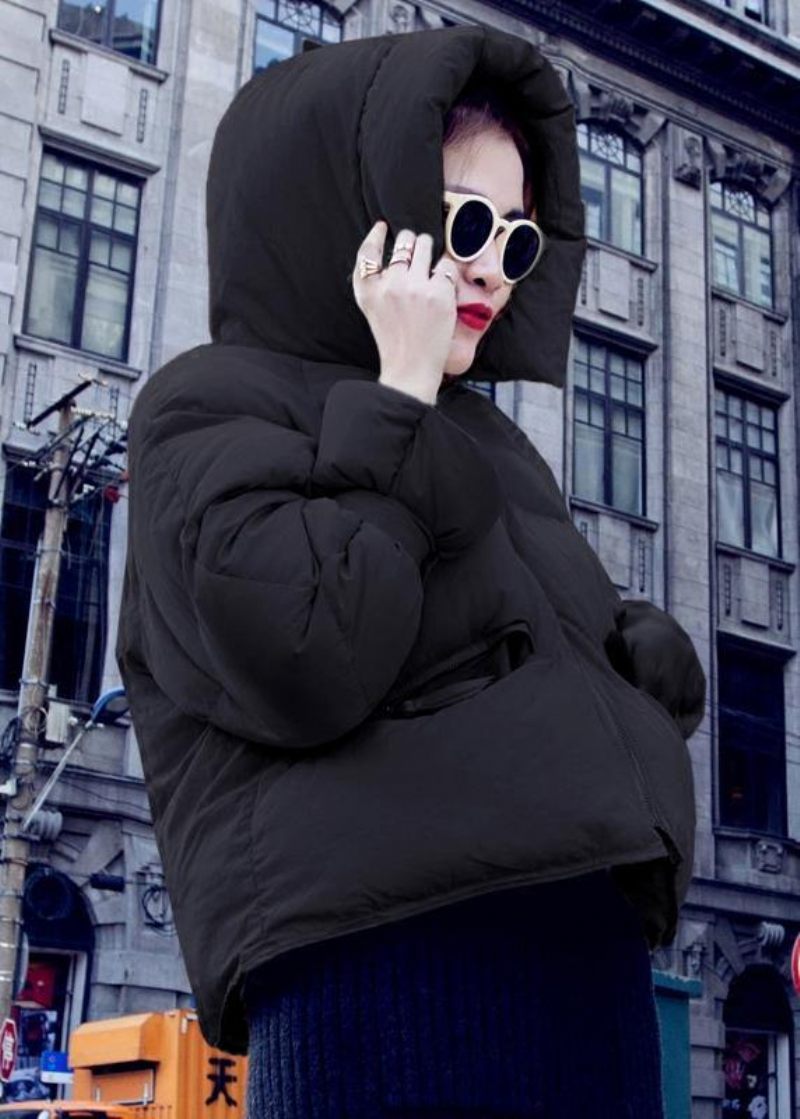 Luksus Plus Size Parka Overfrakke Til Kvinder Beige Hætte Tyk Andedun Frakke - Beige