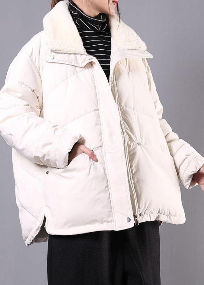 Luksus Plus Size Revers Vinter Outwear Beige Lommer Lynlås Dame Parka - Blå