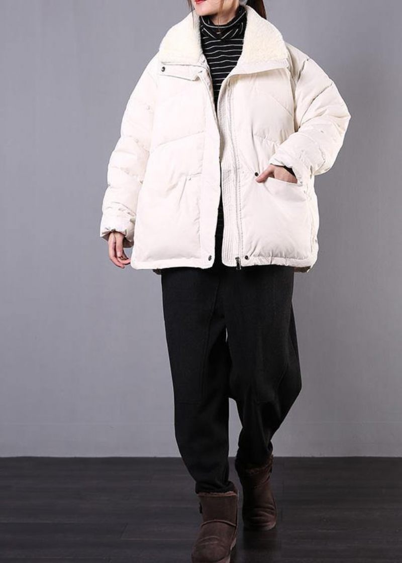 Luksus Plus Size Revers Vinter Outwear Beige Lommer Lynlås Dame Parka - Blå