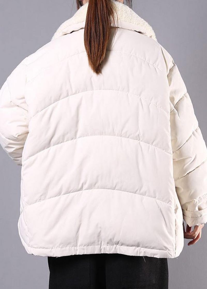 Luksus Plus Size Revers Vinter Outwear Beige Lommer Lynlås Dame Parka - Blå