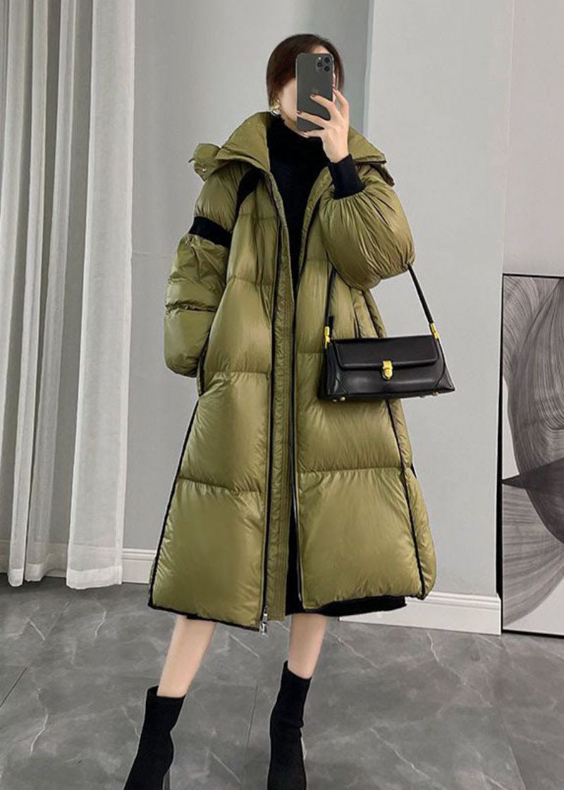 Mode Army Green Hætte Lynlås Patchwork Andedun Canada Goose Frakker Vinter - Dame dunjakker