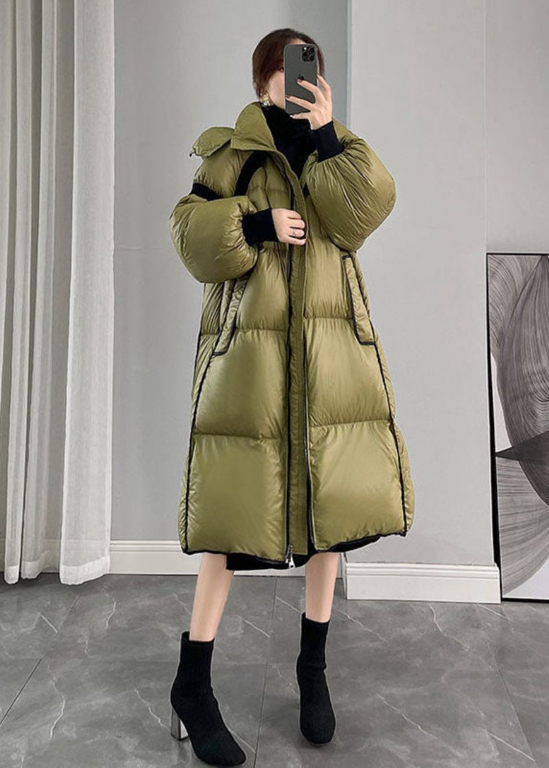 Mode Army Green Hætte Lynlås Patchwork Andedun Canada Goose Frakker Vinter - Dame dunjakker