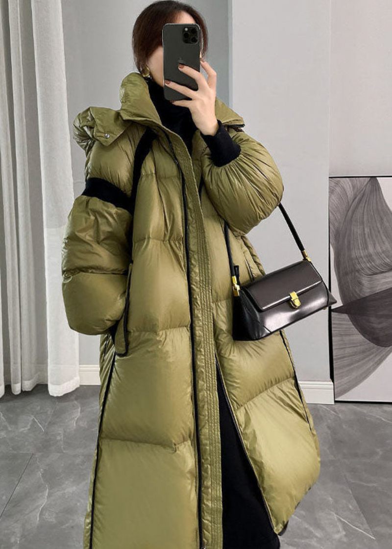 Mode Army Green Hætte Lynlås Patchwork Andedun Canada Goose Frakker Vinter - Dame dunjakker