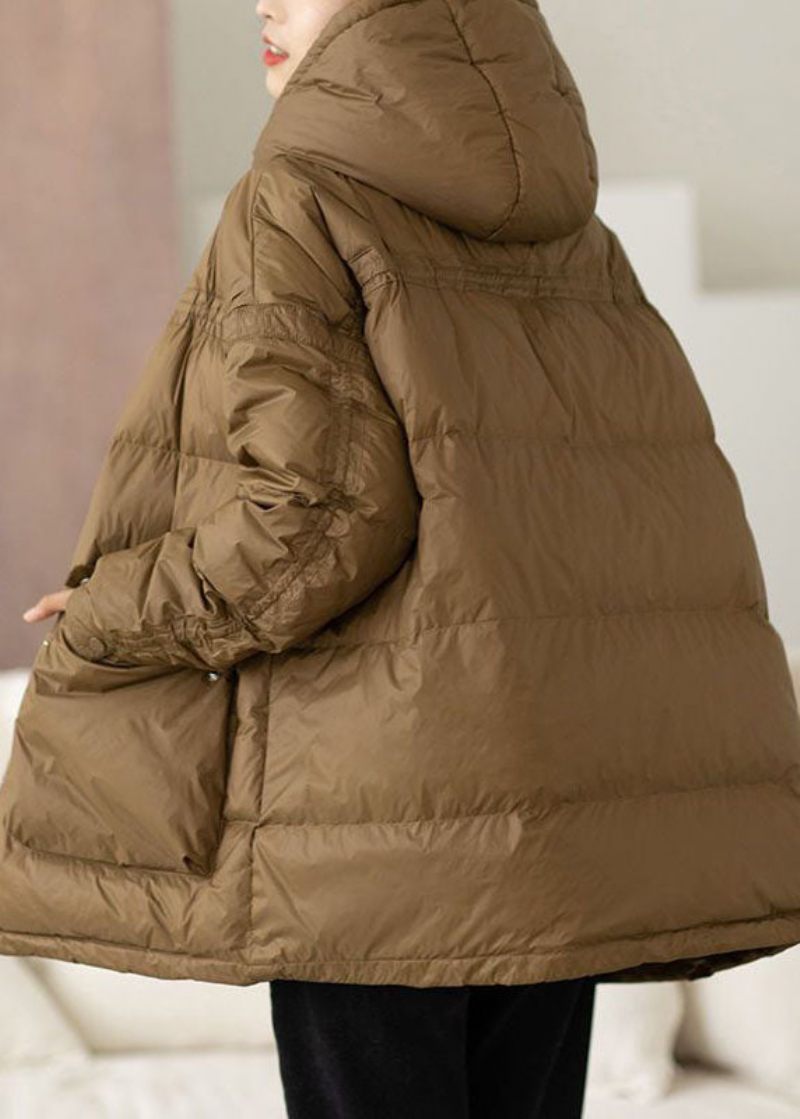 Moderne Khaki Hooded Oversized Lommer Duck Down Puffer Jacket Vinter - Dame dunjakker