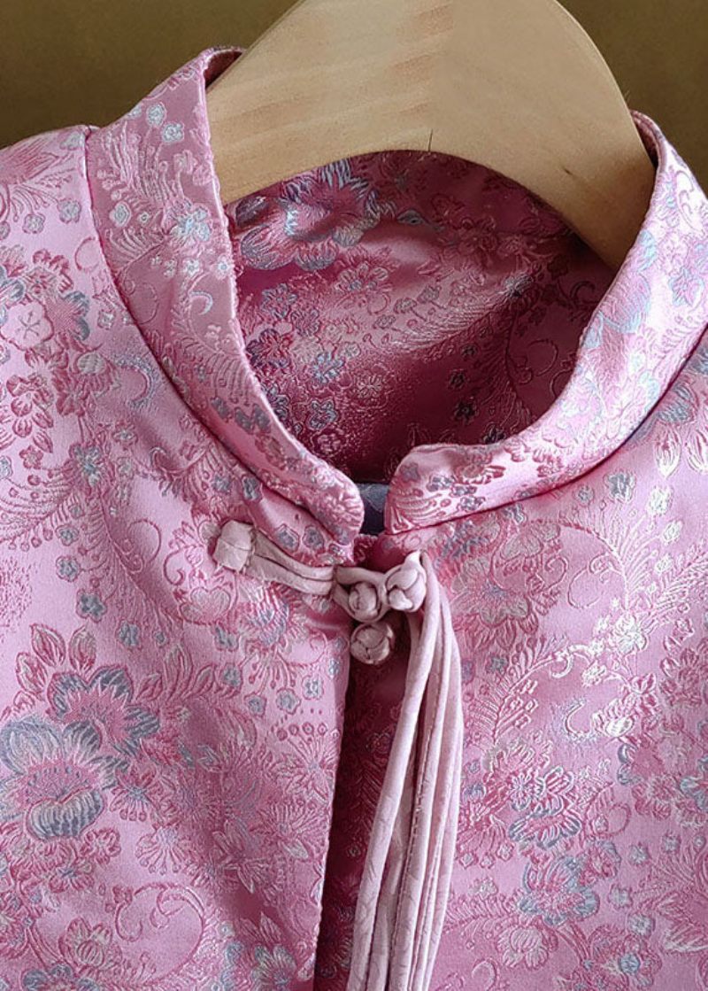 Moderne Pink Stand Krave Jacquard Kvaste Fine Bomuld Fyldt Frakker Vinter - Dame dunjakker