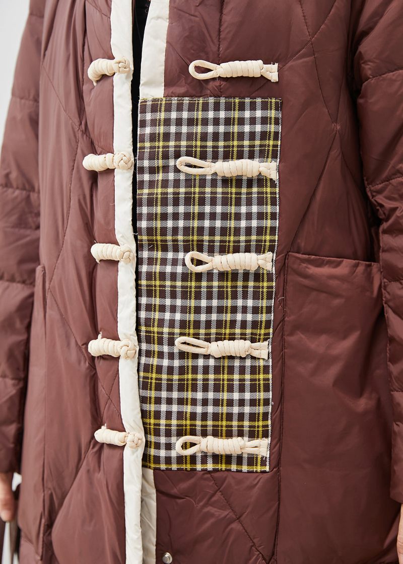 Monteret Brun Stand Krave Kinesisk Button Duck Down Puffers Jakker Vinter - Dame dunjakker