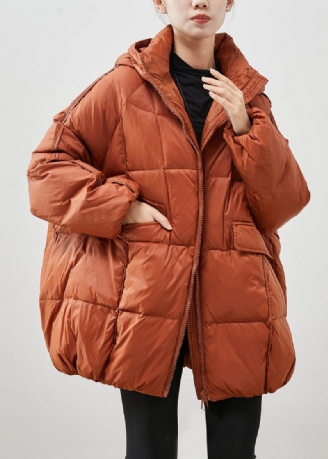 Monteret Orange Oversize Andedun Pufferjakke Vinter