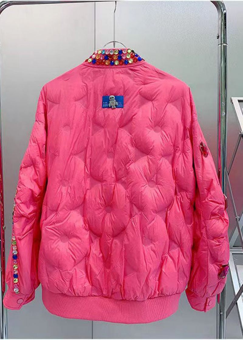 Monteret Rose O-hals Nail Bead Zircon Duck Down Coat Vinter - Dame dunjakker