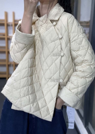 Ny Beige Peter Pan Krave Knap Patchwork Tynd Parka Vinter