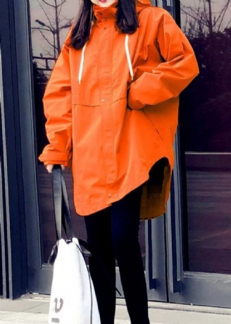 Ny Orange Andedunsfrakke Plus Size Dameparka Med Hætte Og Elegante Frakker Med Lynlås