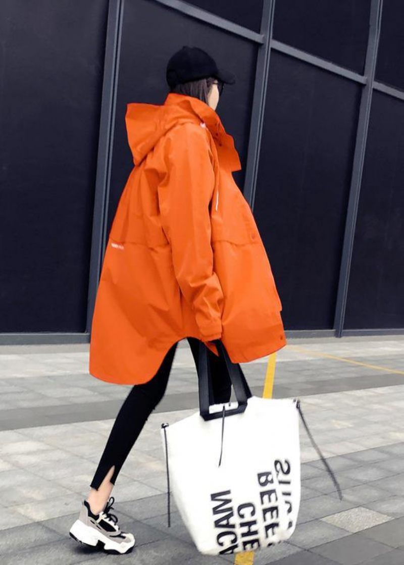 Ny Orange Andedunsfrakke Plus Size Dameparka Med Hætte Og Elegante Frakker Med Lynlås - Hvid