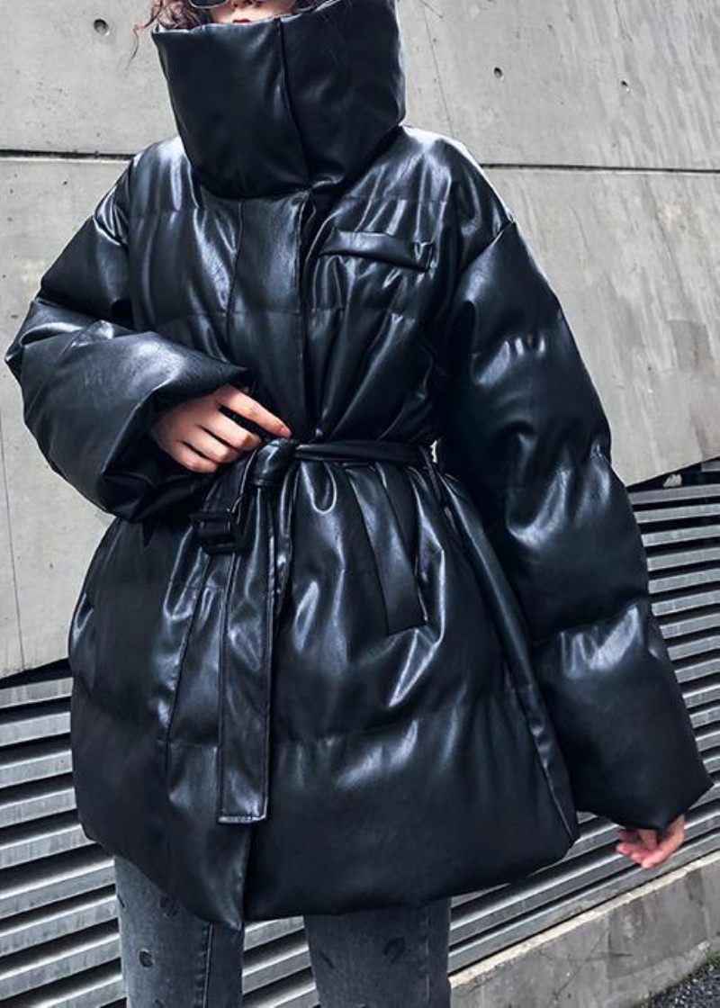 Ny Oversized Varm Vinterfrakke Sort Højhalset Button Dameparka - Dame dunjakker