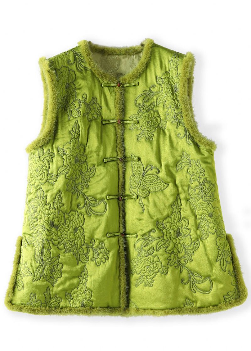 Ny Pink Broderet Knap Mink Hår Patchwork Vest Vinter - Dame dunjakker