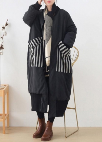 Ny Plus Size Frakker Vinter Outwear Sort O Halslommer Frakke