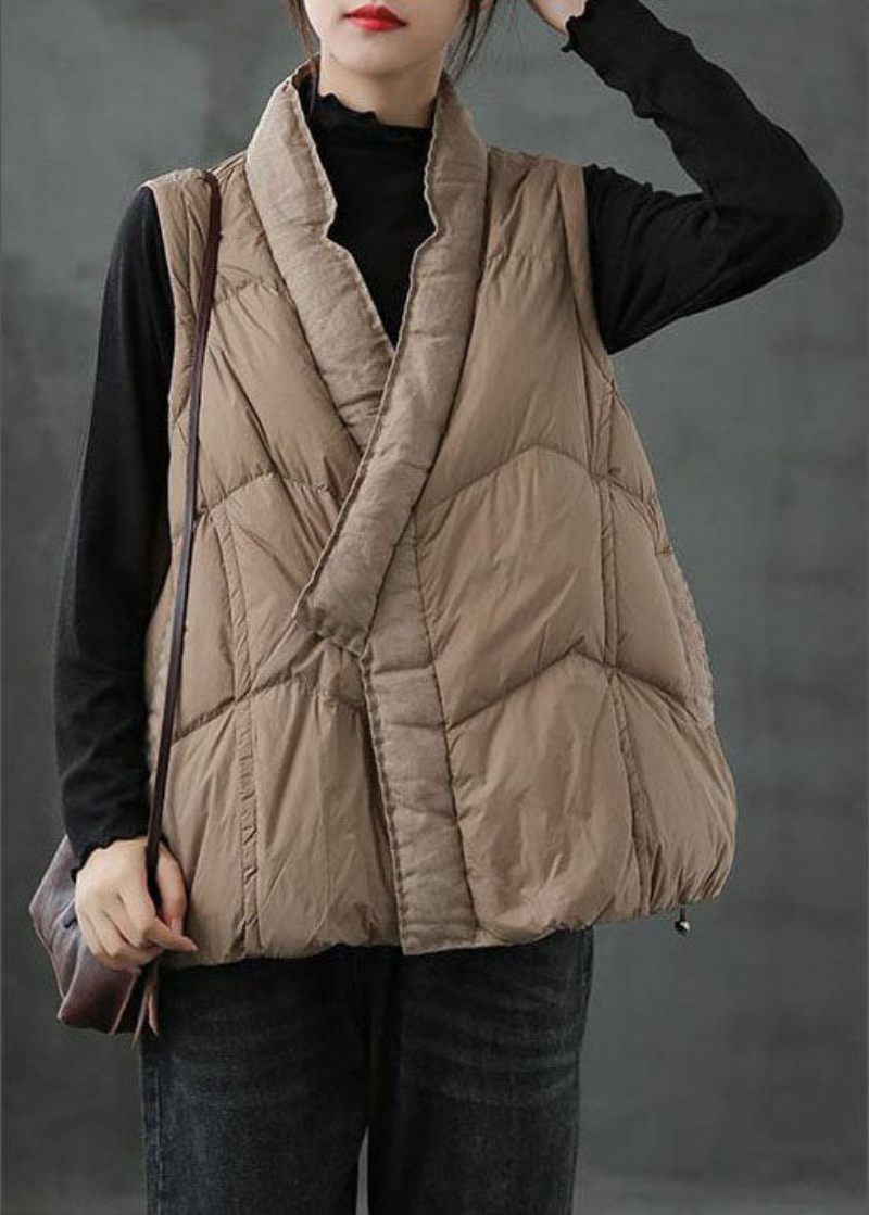 Økologiske Khaki Lommer Løse Casual Vinter Puffer Vest - Khaki