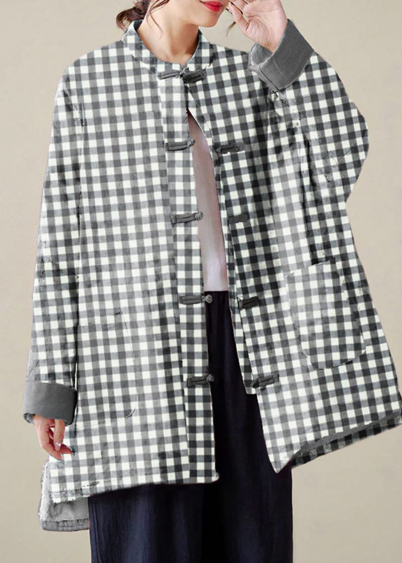 Organic Grey Crane Oversized Print Fine Bomuld Fyldt Coat Outwear Winter - Dame dunjakker