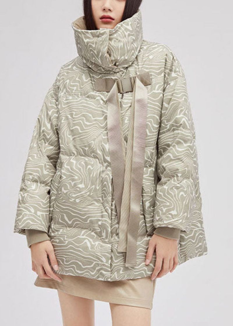 Original Design Beige Peter Pan Krave Oversized Print Duck Down Puffers Jakker Vinter - Dame dunjakker