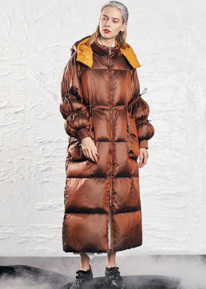 Original Design Karamel Hætte Snøre Andedun Puffer Coat Vinter