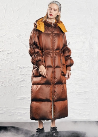 Original Design Karamel Hætte Snøre Andedun Puffer Coat Vinter