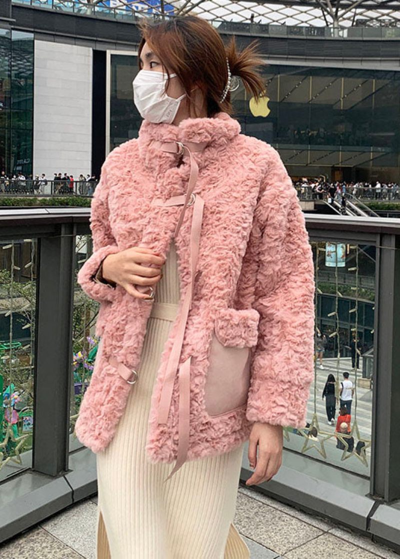 Pink Stand Krave Slips Faux Fur Coat Vinter