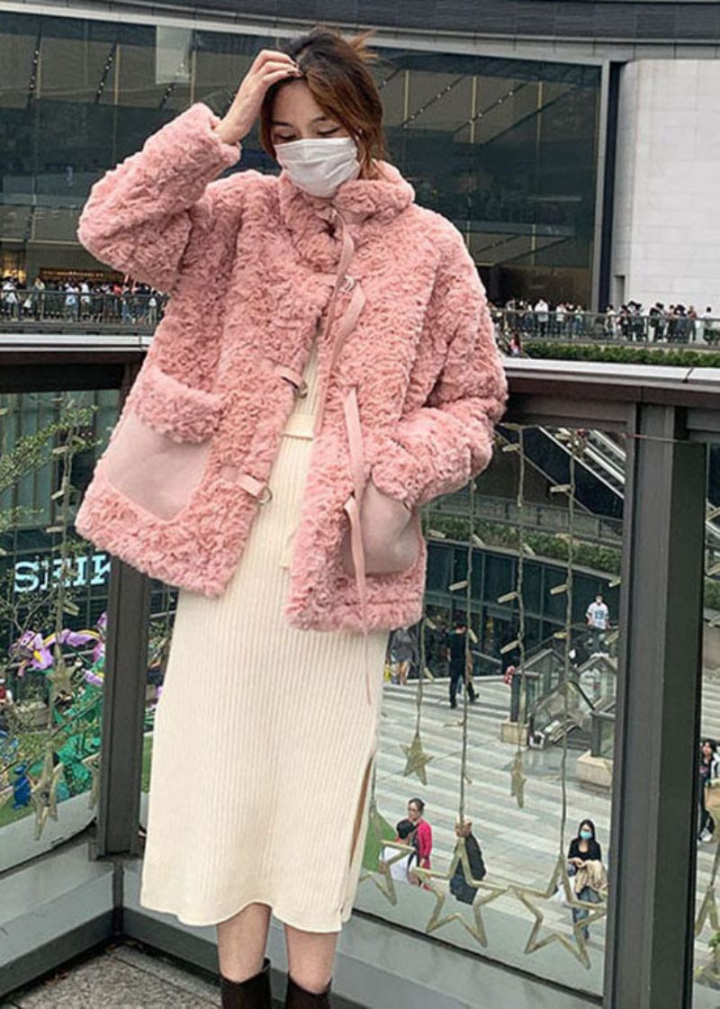 Pink Stand Krave Slips Faux Fur Coat Vinter - Grøn