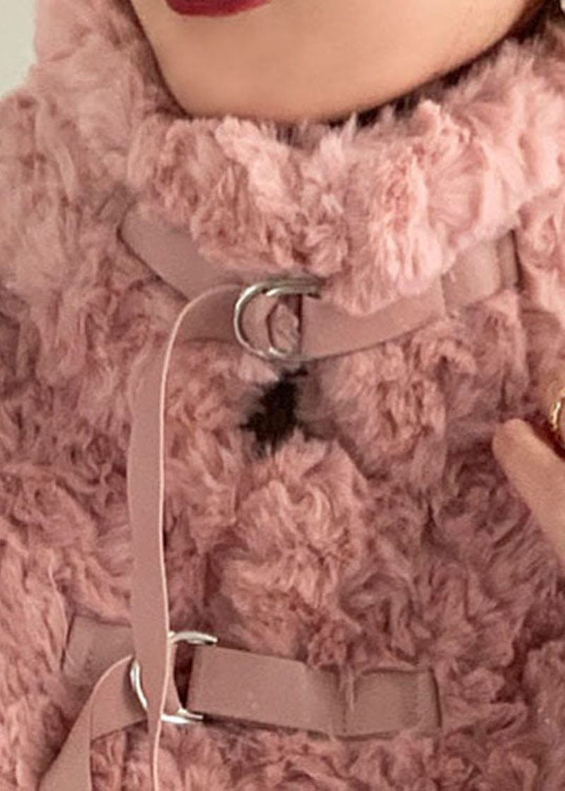 Pink Stand Krave Slips Faux Fur Coat Vinter - Grøn