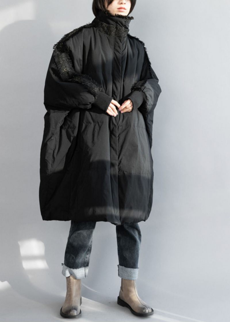 Plus Size Black Zip Up Tassel Oversized Duck Down Coat Vinter - Dame dunjakker