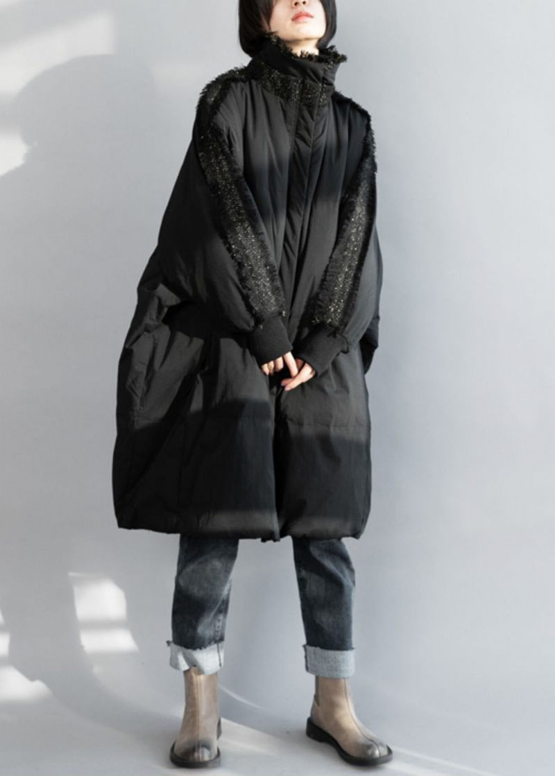 Plus Size Black Zip Up Tassel Oversized Duck Down Coat Vinter - Dame dunjakker