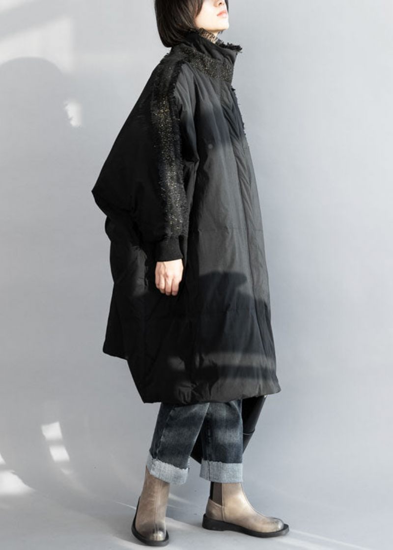 Plus Size Black Zip Up Tassel Oversized Duck Down Coat Vinter - Dame dunjakker