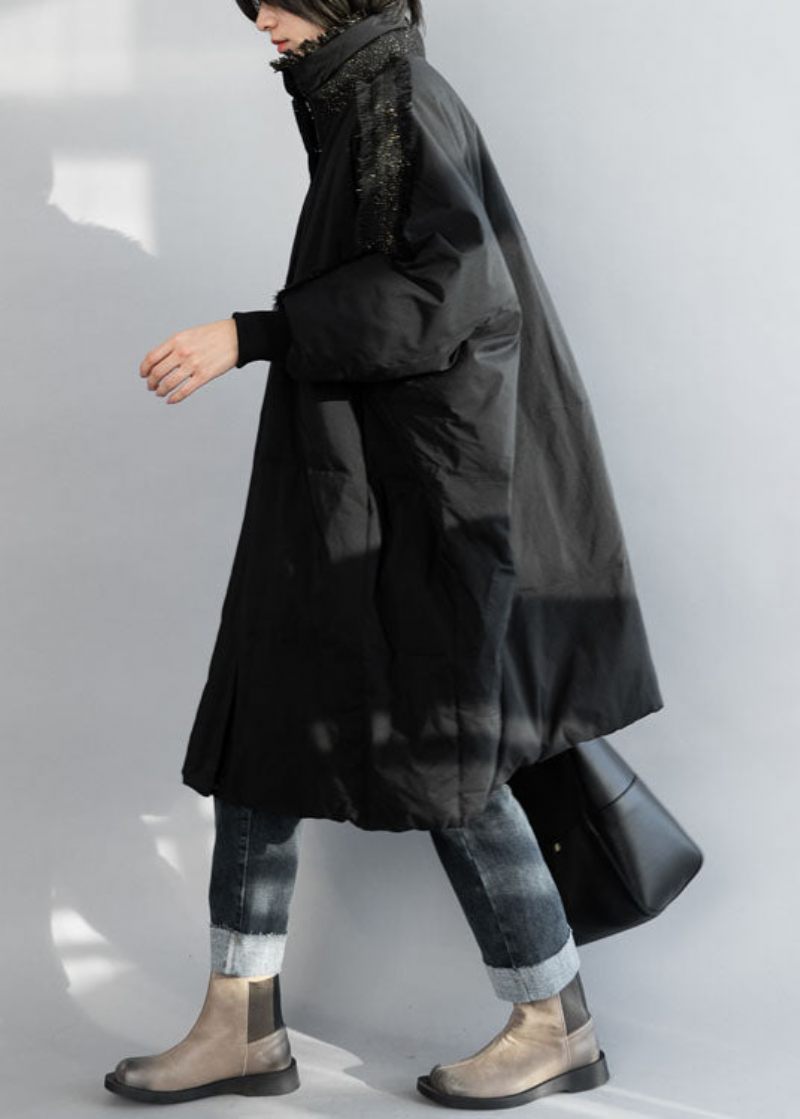 Plus Size Black Zip Up Tassel Oversized Duck Down Coat Vinter - Dame dunjakker