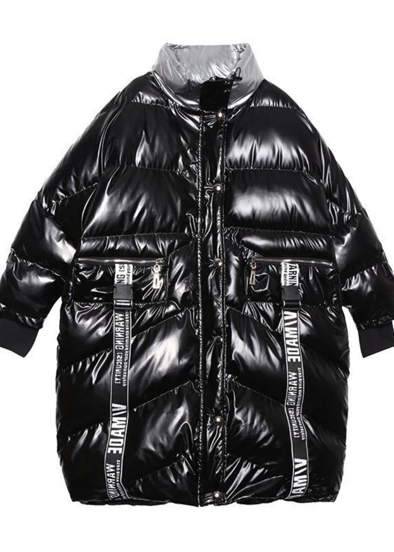 Plus Size Dunjakke Højhalset Vinterfrakker Sort Patchwork Dameparka - Dame dunjakker