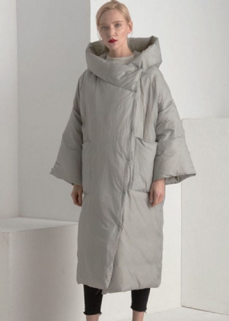 Plus Size Grå Hætte Løs Vinter Duck Down Puffer Coat