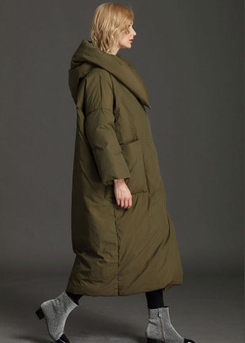 Plus Size Grå Hætte Løs Vinter Duck Down Puffer Coat - Sort