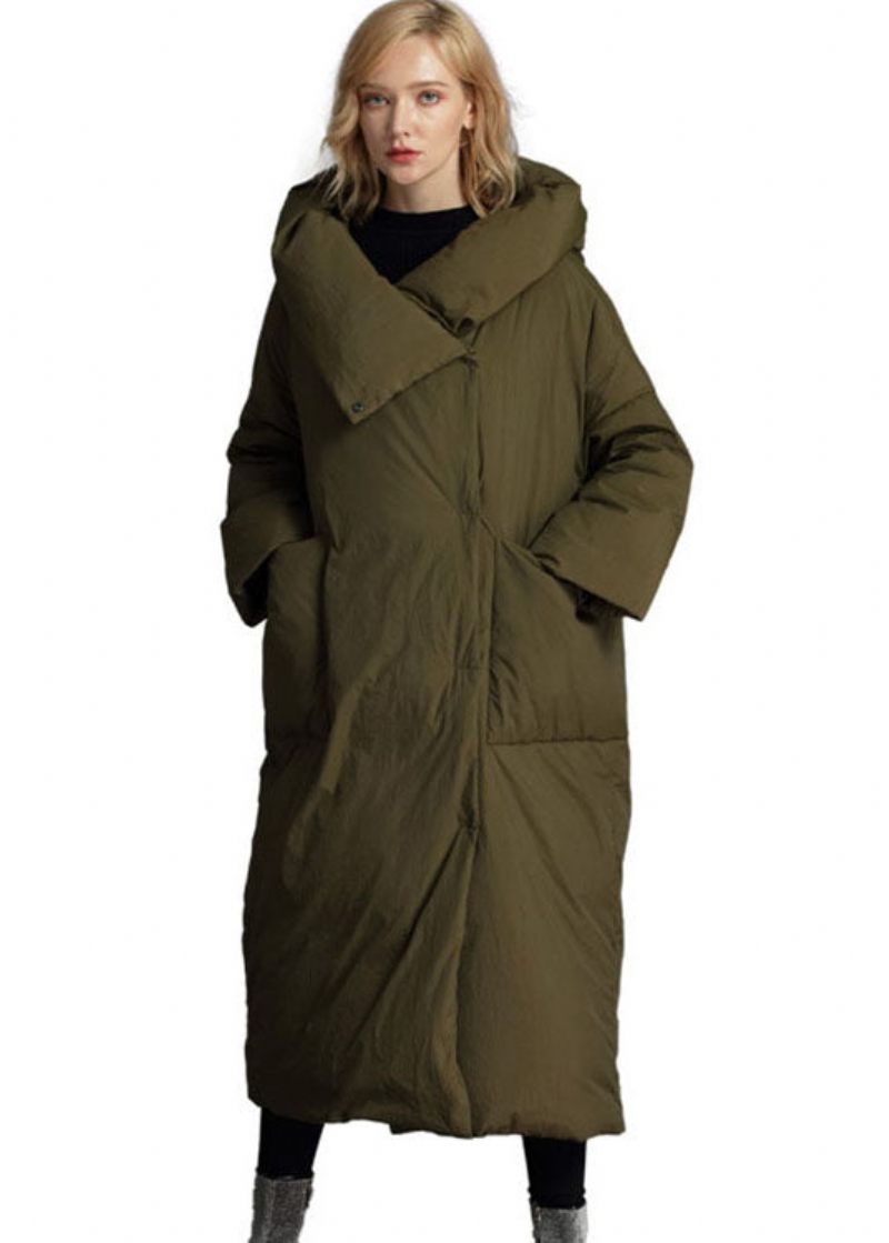 Plus Size Grå Hætte Løs Vinter Duck Down Puffer Coat - Sort