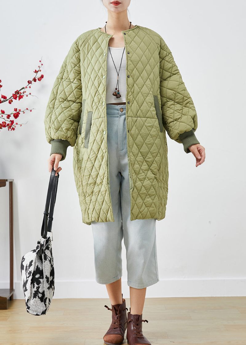 Plus Size Grøn Oversized Plaid Fin Bomuld Fyldt Dame Parka Vinter