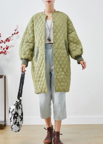 Plus Size Grøn Oversized Plaid Fin Bomuld Fyldt Dame Parka Vinter