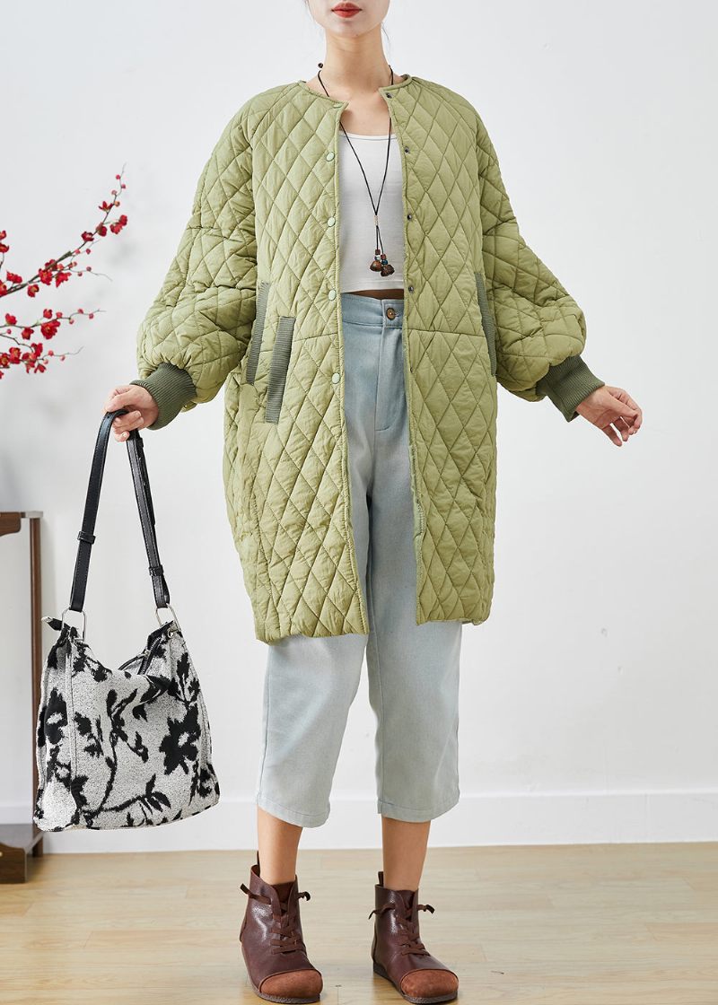 Plus Size Grøn Oversized Plaid Fin Bomuld Fyldt Dame Parka Vinter - Dame dunjakker