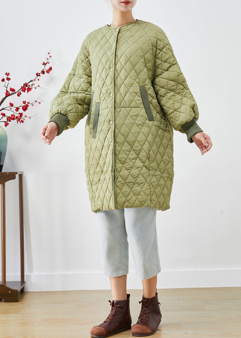 Plus Size Grøn Oversized Plaid Fin Bomuld Fyldt Dame Parka Vinter - Dame dunjakker