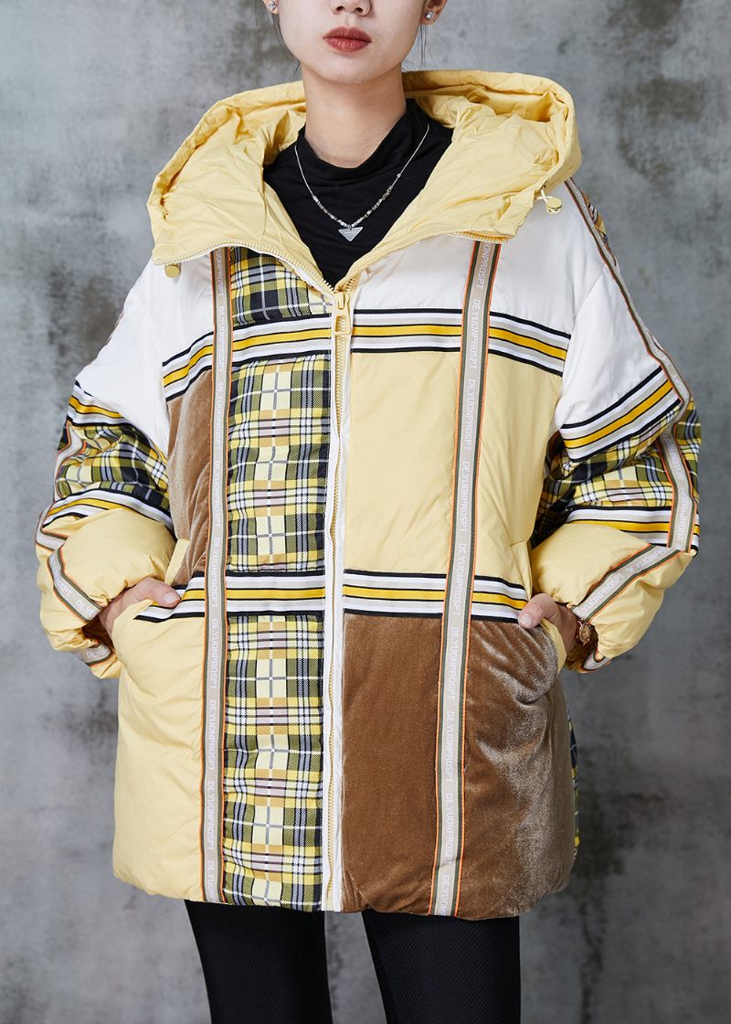 Plus Size Gul Oversized Patchwork Duck Down Puffers Jakker Vinter - Dame dunjakker