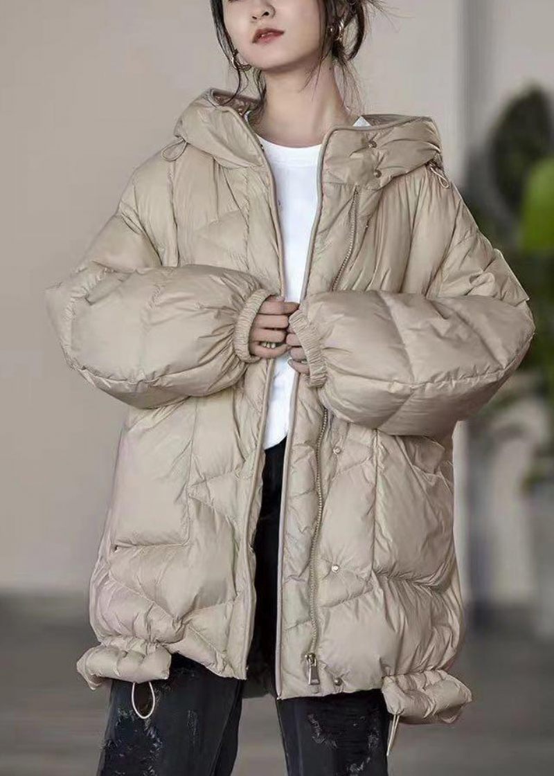 Plus Size Khaki Oversized Lommer Duck Down Puffer Jacket Vinter - Dame dunjakker