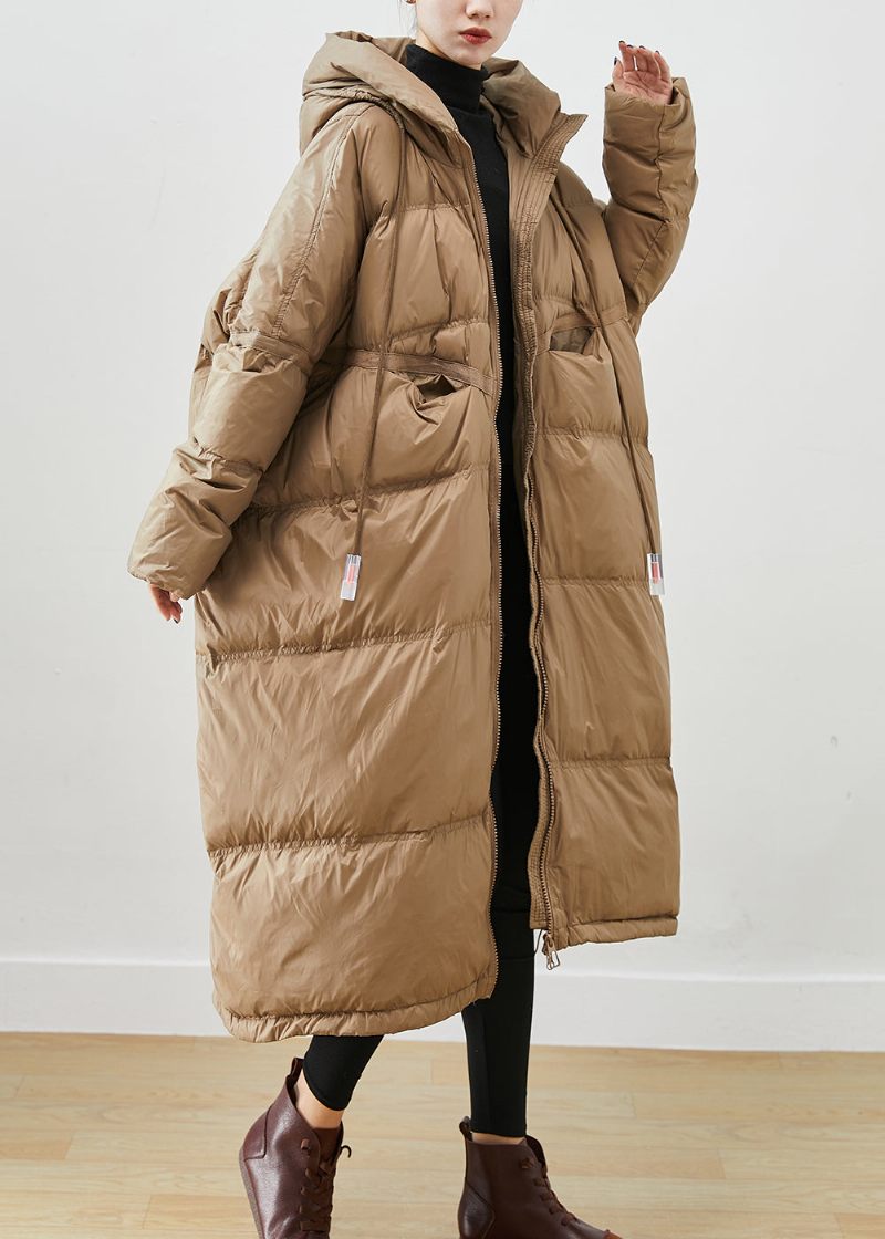 Plus Size Khaki Oversized Snøre Andedun Vinterfrakker Vinter - Dame dunjakker